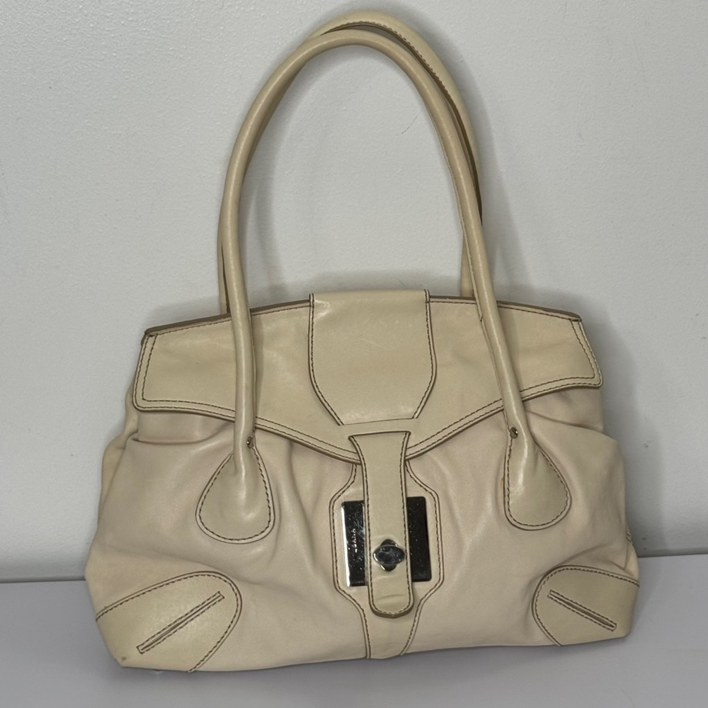 Vintage Luana Cream Leather Satchel with Double Rolled Handles